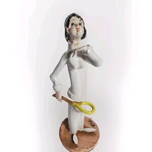 VTG Italy Poli Cesare Signed Art Pottery Female w Tennis Racket TP Ceramiche